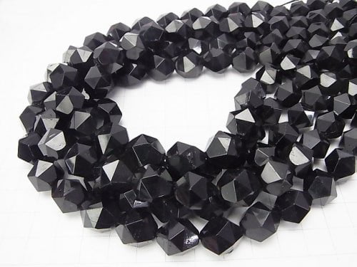 Black Tourmaline AA + 24 Faceted Round 14 mm half or 1 strand beads (aprx.15 inch / 37 cm)