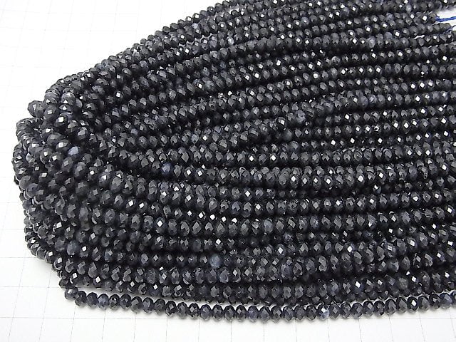 [Video] High Quality!  Sapphire AA+ Faceted Button Roundel 5x5x3 half or 1strand beads (aprx.15inch/38cm)