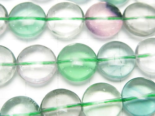 [Video] Multicolor Fluorite AAA - AAA - Coin 12 x 12 x 7 mm half or 1 strand beads (aprx.15 inch / 36 cm)