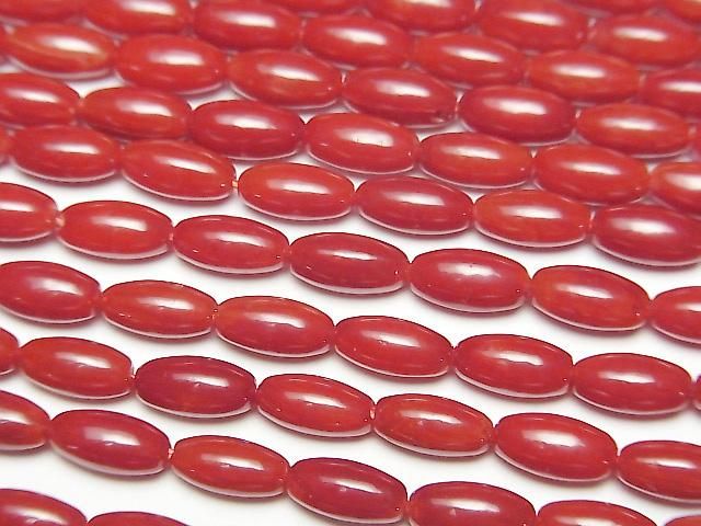 [Video] Red Coral (Dyed) Rice 8x4x4mm 1-strand beads (approx. 15inch/37cm)