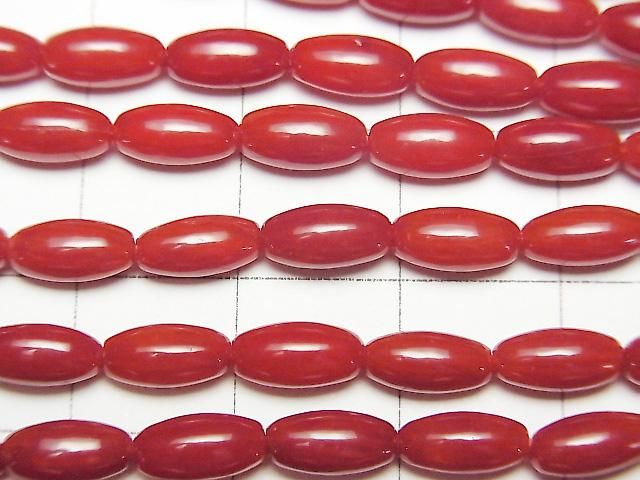 [Video] Red Coral (Dyed) Rice 8x4x4mm 1-strand beads (approx. 15inch/37cm)