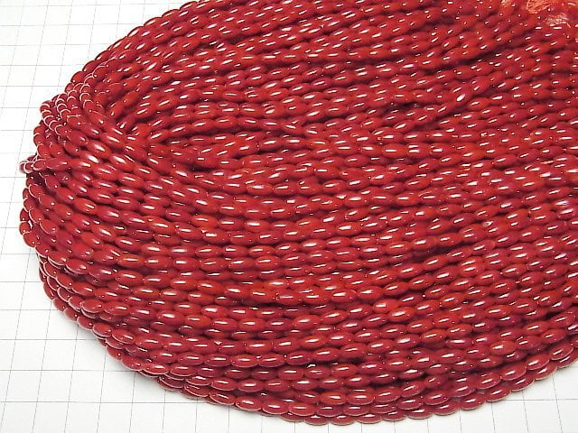 Red Coral (Dyed) Rice 8x4x4mm 1strand beads (aprx.15inch/37cm)