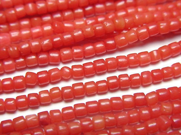 [Video] Red Coral (Dyed) Roundel (Heishi) 2x2x1.5mm 1strand beads (aprx.15inch/38cm)