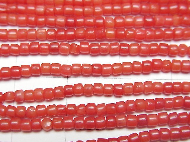 [Video] Red Coral (Dyed) Roundel (Heishi) 2x2x1.5mm 1strand beads (aprx.15inch/38cm)