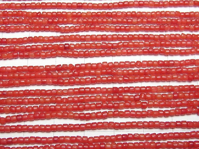 [Video] Red Coral (Dyed) Roundel (Heishi) 2x2x1.5mm 1strand beads (aprx.15inch/38cm)