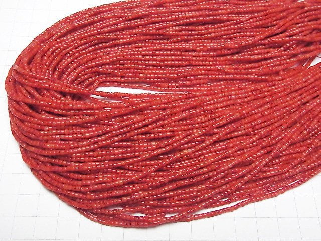 [Video] Red Coral (Dyed) Roundel (Heishi) 2x2x1.5mm 1strand beads (aprx.15inch/38cm)