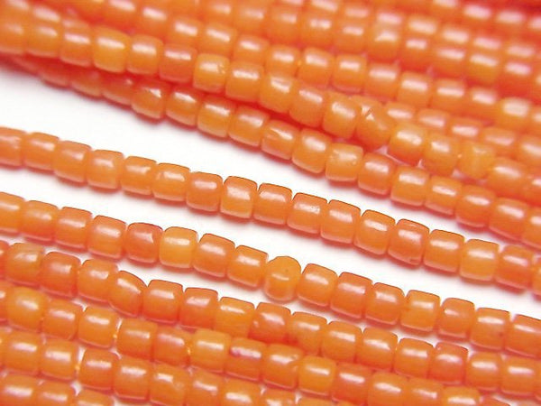 [Video] Orange Coral (Dyed) Roundel (Heishi) 2x2x1.5mm 1strand beads (aprx.15inch/38cm)