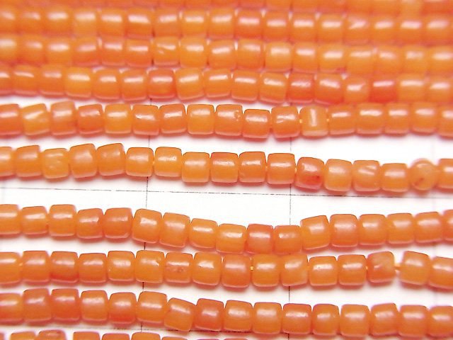 [Video] Orange Coral (Dyed) Rondelle (Heishi) 2x2x1.5mm 1strand beads (aprx.15inch/38cm)