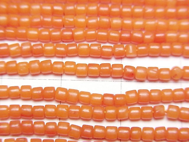 [Video] Orange Coral (Dyed) Roundel (Heishi) 2x2x1.5mm 1strand beads (aprx.15inch/38cm)