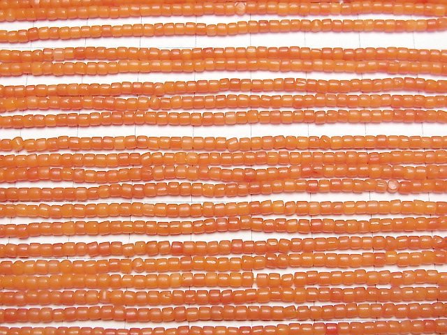 [Video] Orange Coral (Dyed) Roundel (Heishi) 2x2x1.5mm 1strand beads (aprx.15inch/38cm)