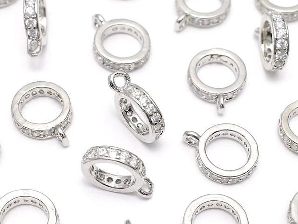 Metal parts Roundel with Ring [6mm][7mm][8mm][10mm] Silver color (with CZ) 3pcs