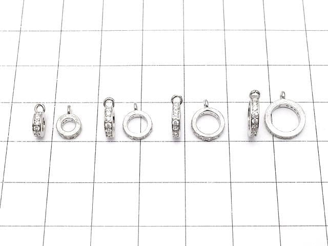 Metal parts Rondelle with Ring [6mm][7mm][8mm][10mm] Silver color (with CZ) 3pcs