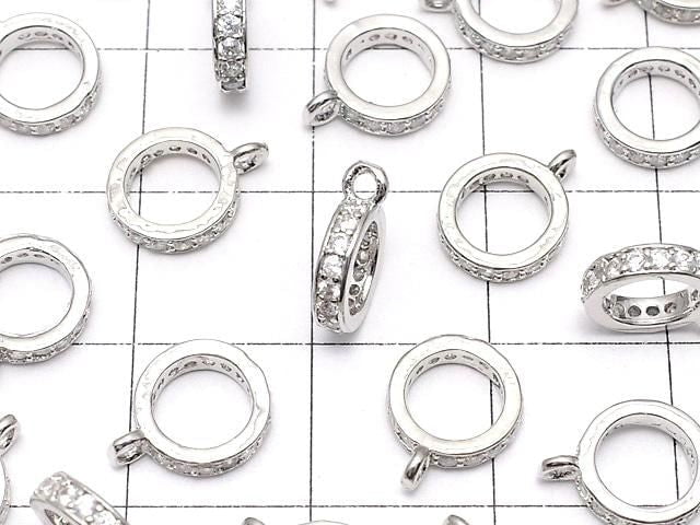 Metal parts Roundel with Ring [6mm][7mm][8mm][10mm] Silver color (with CZ) 3pcs