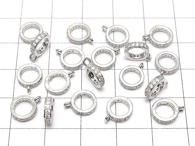 Metal parts Rondelle with Ring [6mm][7mm][8mm][10mm] Silver color (with CZ) 3pcs