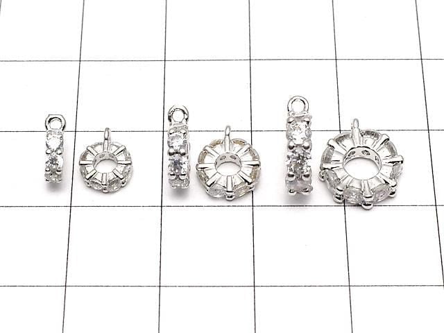 Metal parts with ring, Rondelle [6mm][7mm][9mm], silver color (with CZ), 2pcs