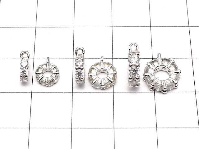 Round with metal Parts Roundel [6 mm] [7 mm] [9 mm] silver color (with CZ) 2 pcs