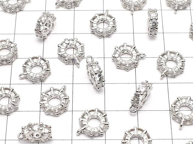 Metal parts with ring, Rondelle [6mm][7mm][9mm], silver color (with CZ), 2pcs