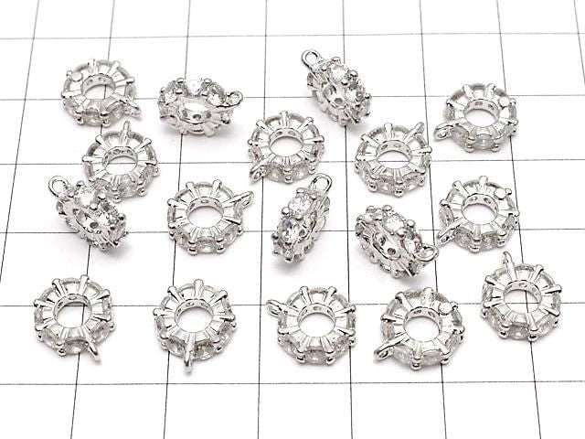 Metal parts with ring, Rondelle [6mm][7mm][9mm], silver color (with CZ), 2pcs