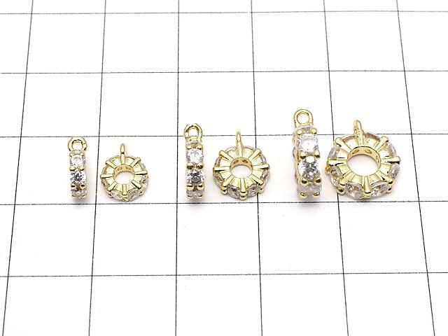 Metal parts with ring, Rondelle [6mm][7mm][9mm], gold color (with CZ), 2pcs