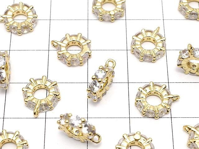 Metal parts with ring, Rondelle [6mm][7mm][9mm], gold color (with CZ), 2pcs