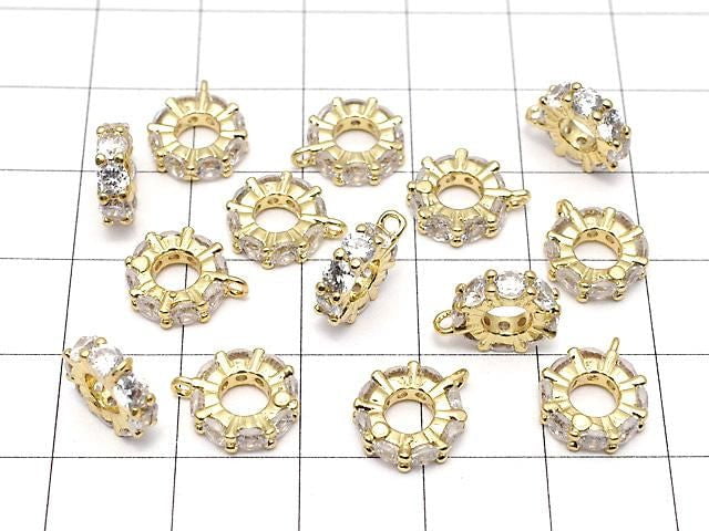 Metal parts with ring, Rondelle [6mm][7mm][9mm], gold color (with CZ), 2pcs