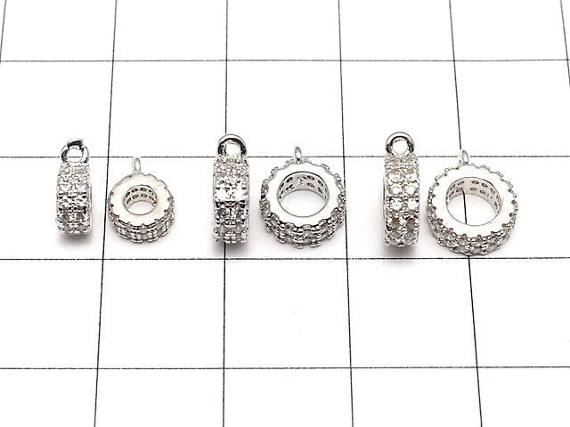 Round with metal Parts Rondelle [6 mm] [7 mm] [8 mm] silver color (with CZ) 1 pc