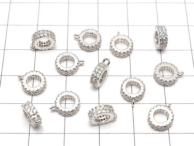 Round with metal Parts Rondelle [6 mm] [7 mm] [8 mm] silver color (with CZ) 1 pc