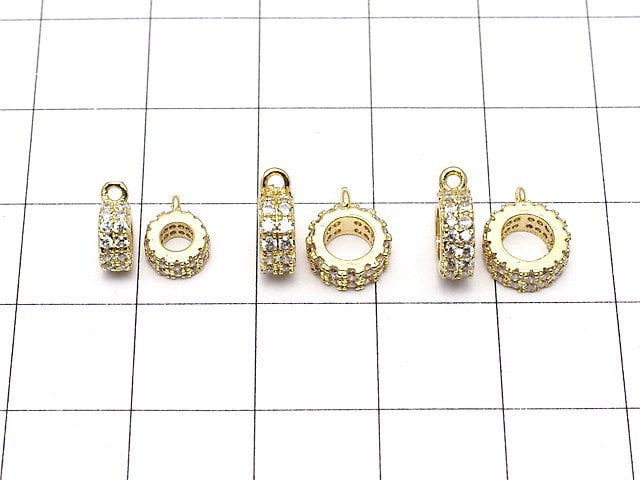 Round with metal Parts Roundel [6 mm] [7 mm] [8 mm] gold color (with CZ) 1 pc