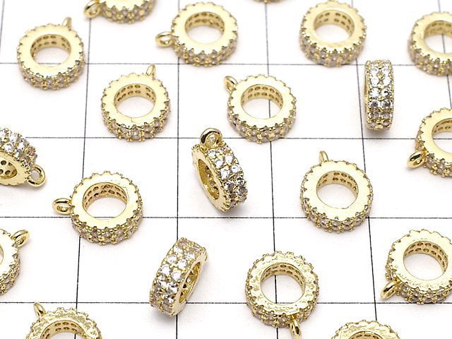 Round with metal Parts Rondelle [6 mm] [7 mm] [8 mm] gold color (with CZ) 1 pc