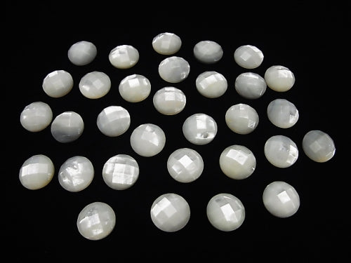 High Quality White Shell (Silver-lip Oyster) AAA Round Faceted Cabochon 12x12x4mm 4pcs $5.79!
