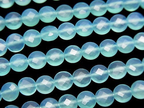 Sea blue Chalcedony AAA Faceted Coin 6 x 6 x 3 mm 1/4 or 1strand beads (aprx.15 inch / 38 cm)