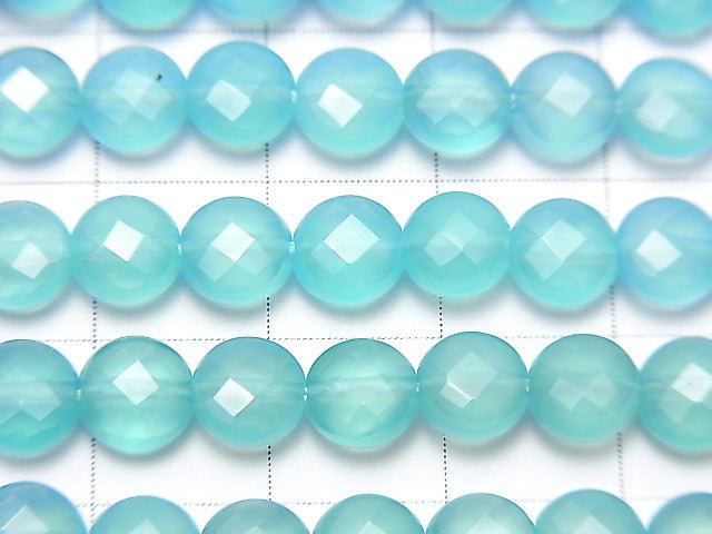 Sea blue Chalcedony AAA Faceted Coin 6 x 6 x 3 mm 1/4 or 1strand beads (aprx.15 inch / 38 cm)