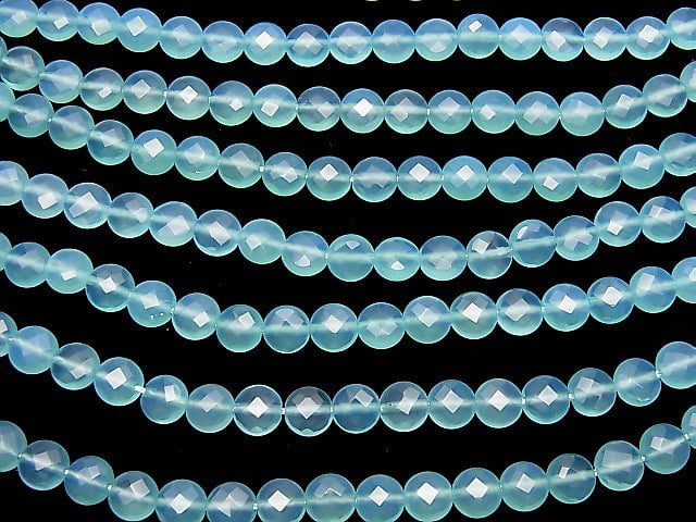 Sea blue Chalcedony AAA Faceted Coin 6 x 6 x 3 mm 1/4 or 1strand beads (aprx.15 inch / 38 cm)