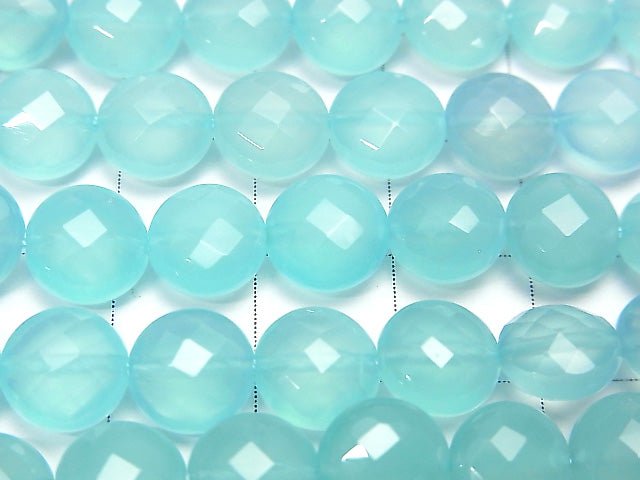 [Video] Sea blue Chalcedony AAA Faceted Coin 8 x 8 x 5 mm 1/4 or 1strand beads (aprx.15 inch / 38 cm)