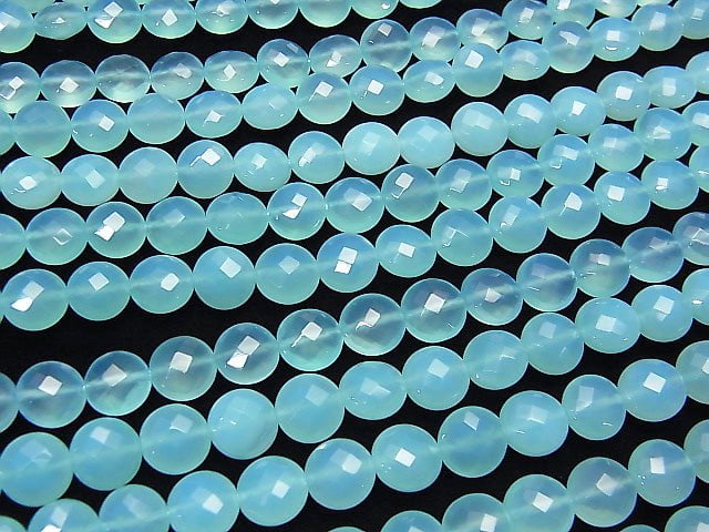 [Video] Sea blue Chalcedony AAA Faceted Coin 8 x 8 x 5 mm 1/4 or 1strand beads (aprx.15 inch / 38 cm)