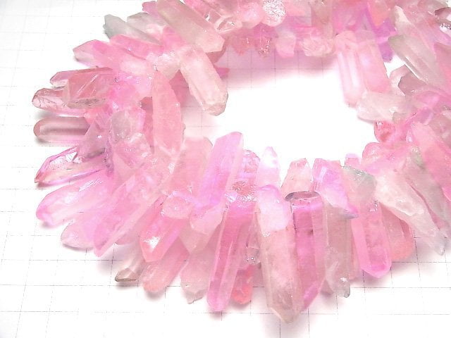 [Video]Crystal Natural Point Cut Metallic Coating Pink 1strand beads (aprx.15inch/38cm)