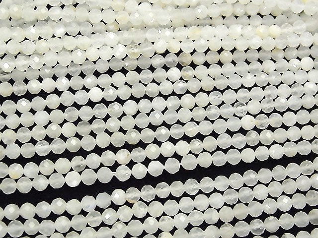 [Video] High Quality! White Moonstone AAA 32Faceted Round 4mm 1strand beads (aprx.15inch/37cm)