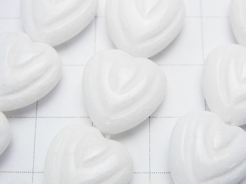 White Jade Vertical Hole Heart Carving 14 x 14 x 6 mm half or 1 strand beads (aprx.15 inch / 38 cm)