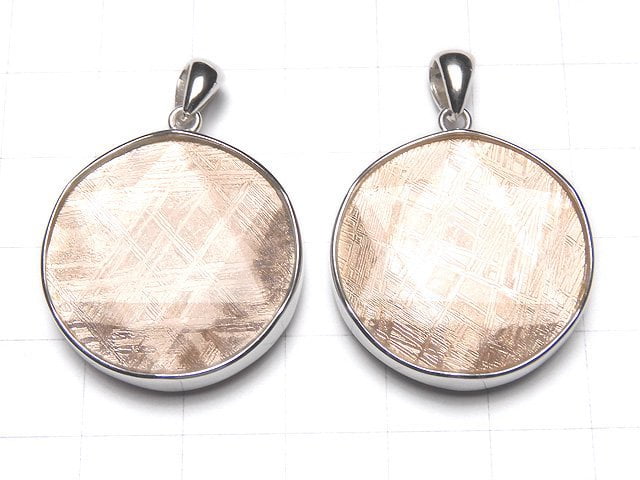 Meteorite (Muonionalusta) Pendant Both Side Finish 27 mm pink gold color Silver 925