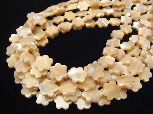 1strand $6.79! Mother of Pearl MOP Flower 13x12x3mm Beige 1strand beads (aprx.15inch / 36cm)