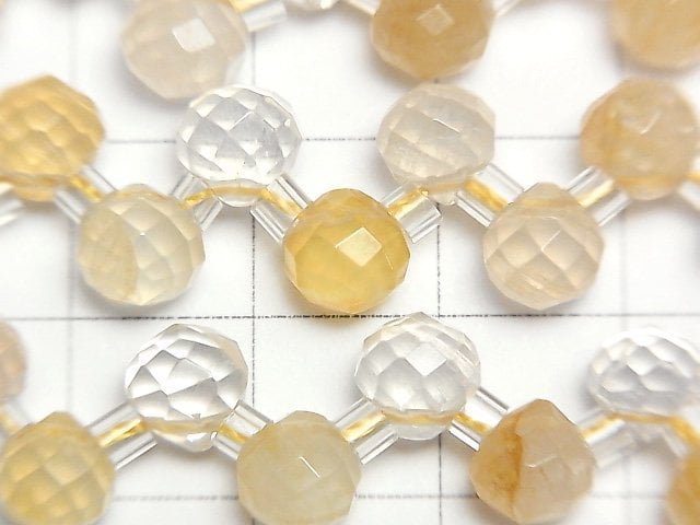 [Video]Yellow Hematite Quartz Onion Faceted Briolette 7x7x7mm 1/4 or 1strand beads (aprx.15inch/36cm)