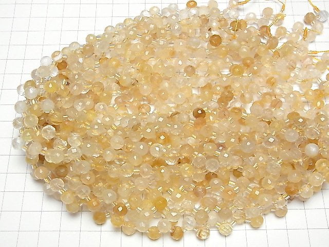 [Video]Yellow Hematite Quartz Onion Faceted Briolette 7x7x7mm 1/4 or 1strand beads (aprx.15inch/36cm)