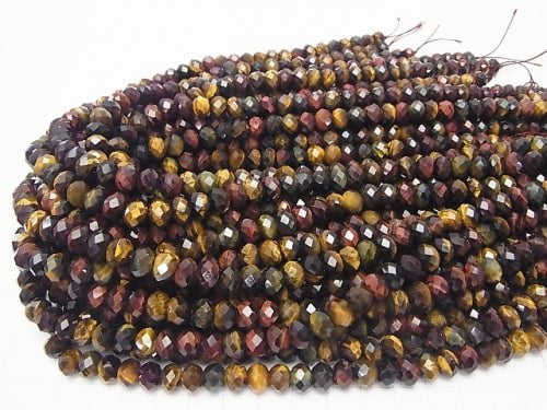 High Quality! Tiger's Eye AA ++ 3 color mix Faceted Button Roundel 8 x 8 x 6 half or 1 strand beads (aprx.15 inch / 37 cm)