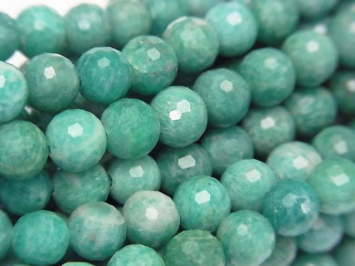 [Video] High Quality! Mozambique Amazonite AA+ 128Faceted Round 6mm 1strand beads (aprx.15inch / 37cm)