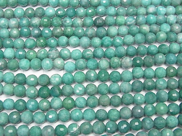 [Video] High Quality! Mozambique Amazonite AA+ 128Faceted Round 6mm 1strand beads (aprx.15inch / 37cm)