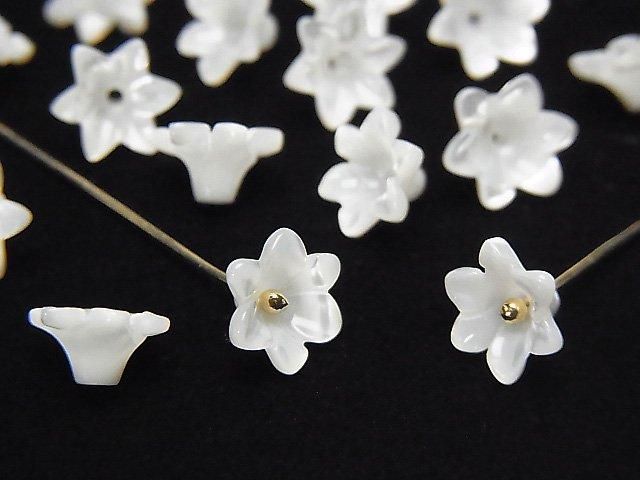 Nacre Blanche MOP AAA Fleur 3D [6mm][8mm][10mm] Trou Central 4pcs