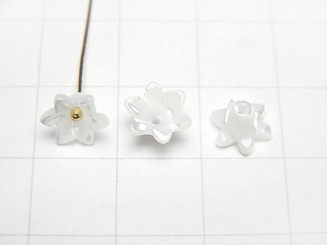 [Video]Mother of Pearl MOP White AAA 3D Flower [6mm][8mm][10mm] Center Hole 4pcs