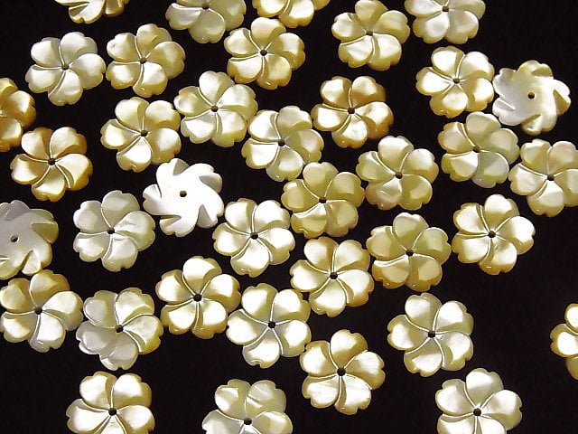 [Video] High Quality Yellow Shell AAA Flower 12mm Center Hole 3pcs