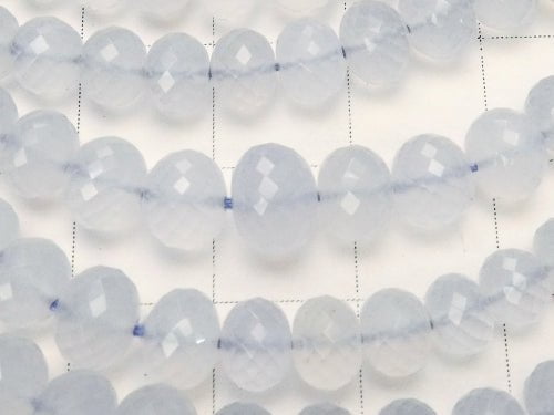 [Video] MicroCut! Natural color blue Chalcedony AAA Faceted Button Rondelle half or 1strand beads (aprx.15 inch / 38 cm)