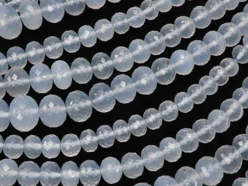 [Video] MicroCut! Natural color blue Chalcedony AAA Faceted Button Rondelle half or 1strand beads (aprx.15 inch / 38 cm)